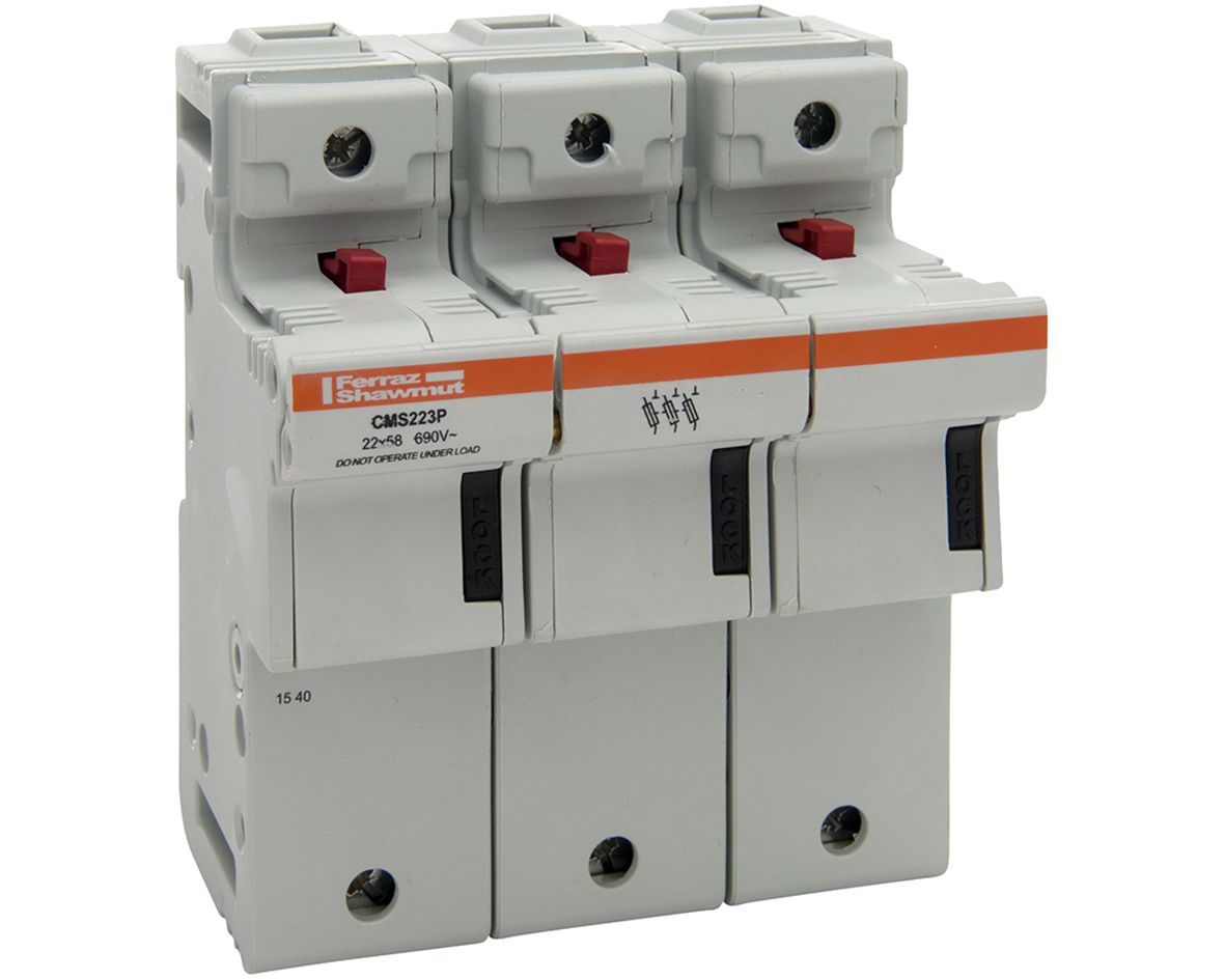 V331126 - modular fuse holder, IEC, 3P, 22x58, DIN rail mounting, IP20, MS compatible